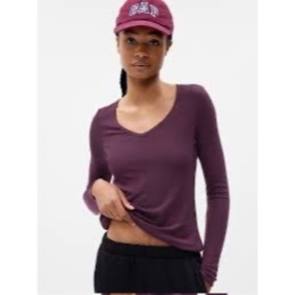 ATHLETA XS Mauve Ribbed Long Sleeve Top Shirt Renew Seamless V Neck - Picture 7 of 9